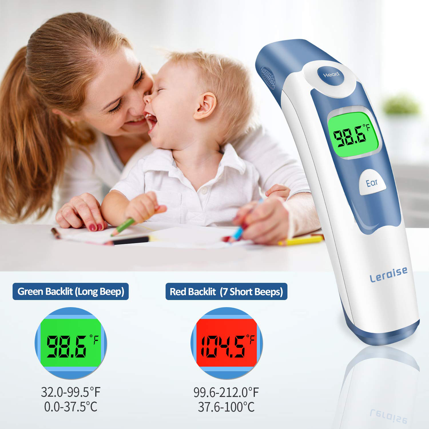 Forehead and Ear Thermometer for Baby, Fast Reading with Fever Alarm & Memories Recal
