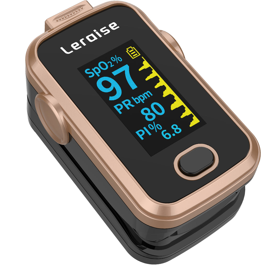 Fingertip Pulse Oximeter for Oxygen Level and Pulse Rate, Batteries and Lanyard Included - Black/Rose Gold
