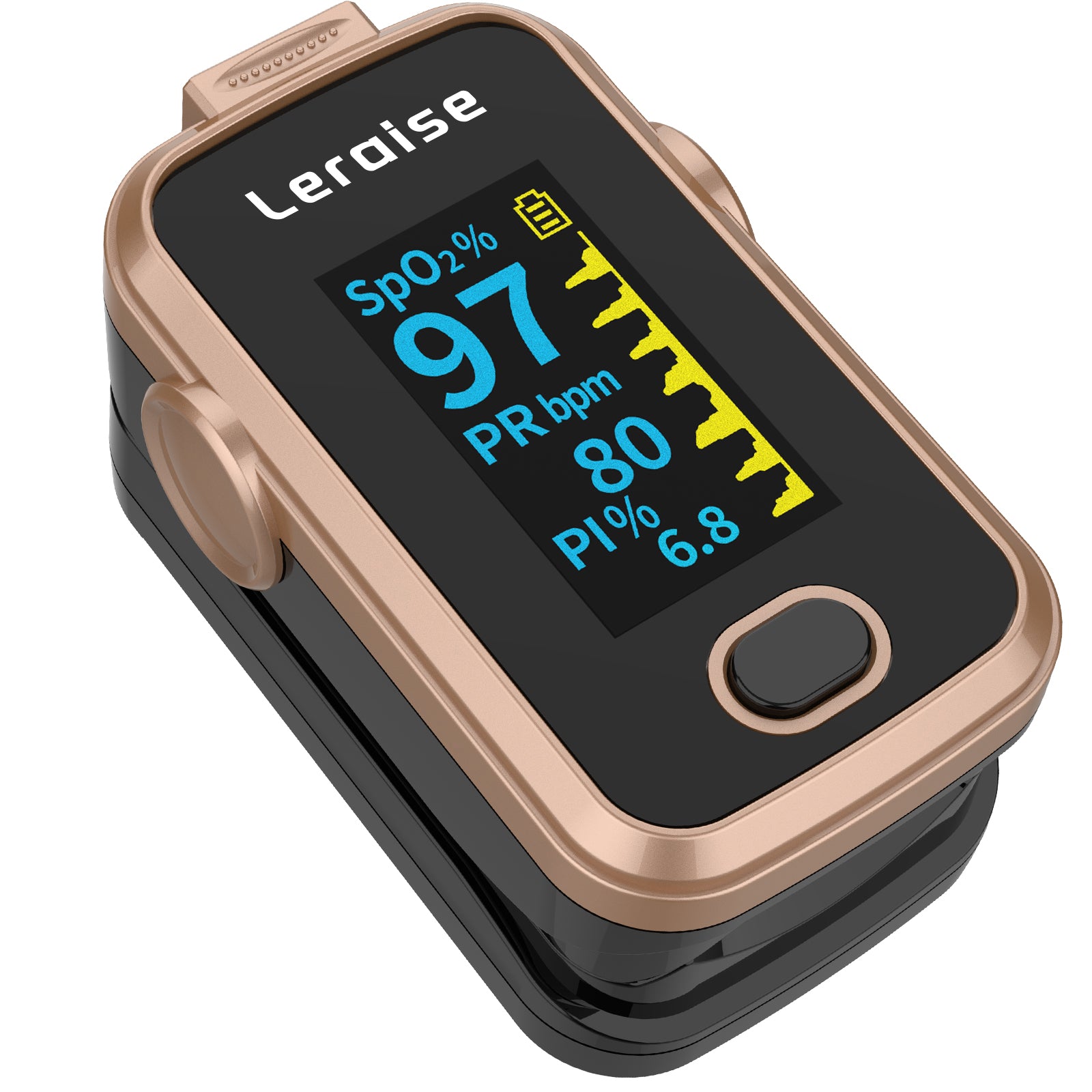 Fingertip Pulse Oximeter for Oxygen Level and Pulse Rate, Batteries and Lanyard Included - Black/Rose Gold