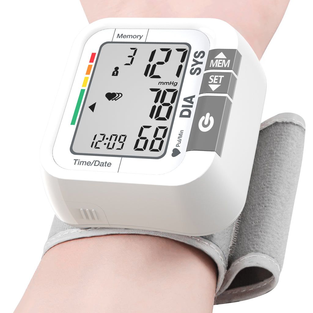 Wrist Blood Pressure Monitor for Home Use, Large LCD Display, 99 x 2 Sets Memory, 1 Carrying Case