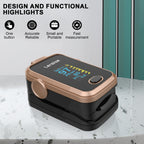 Fingertip Pulse Oximeter for Oxygen Level and Pulse Rate, Batteries and Lanyard Included - Black/Rose Gold