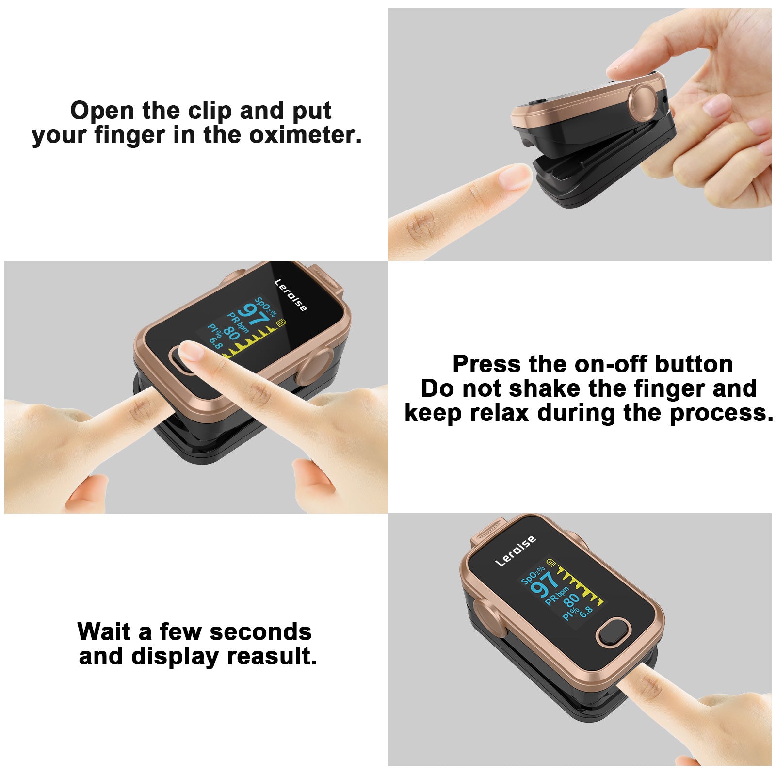 Fingertip Pulse Oximeter for Oxygen Level and Pulse Rate, Batteries and Lanyard Included - Black/Rose Gold