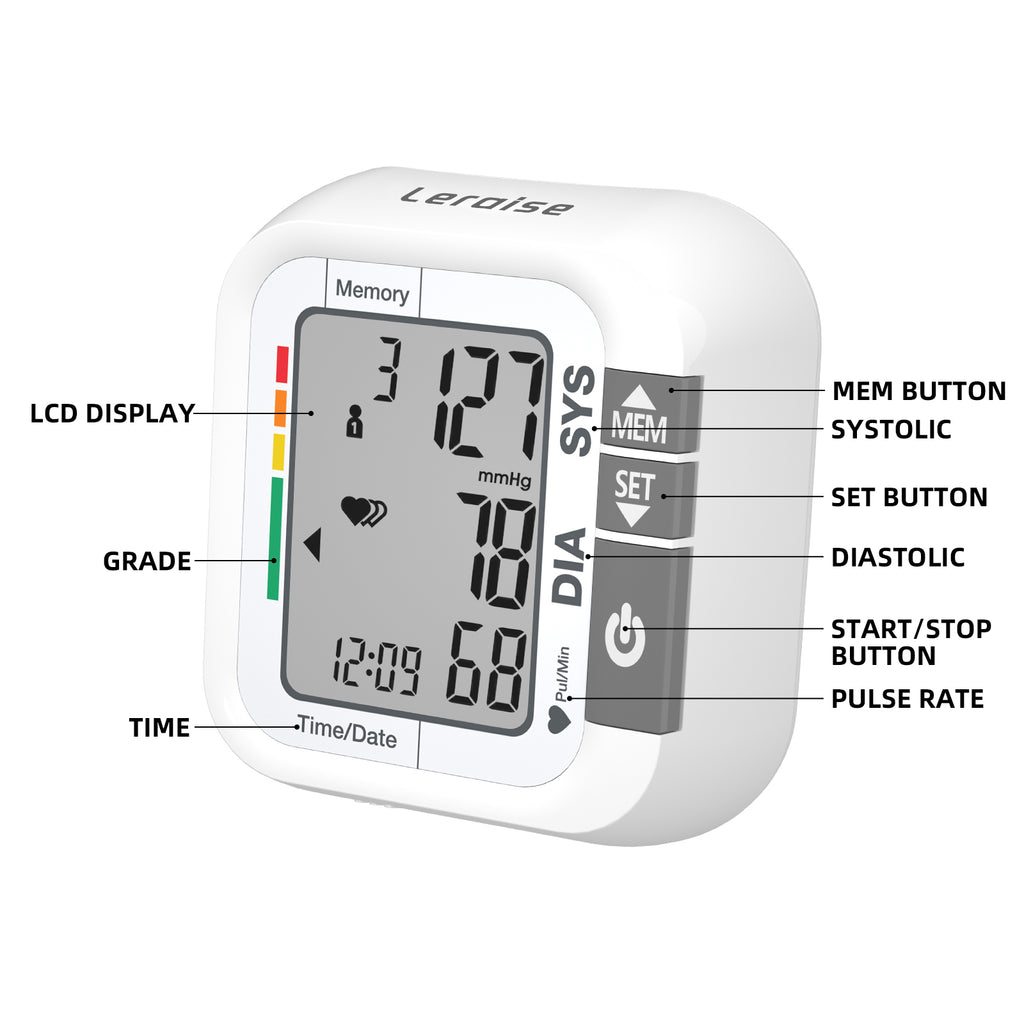 Wrist Blood Pressure Monitor for Home Use, Large LCD Display, 99 x 2 Sets Memory, 1 Carrying Case