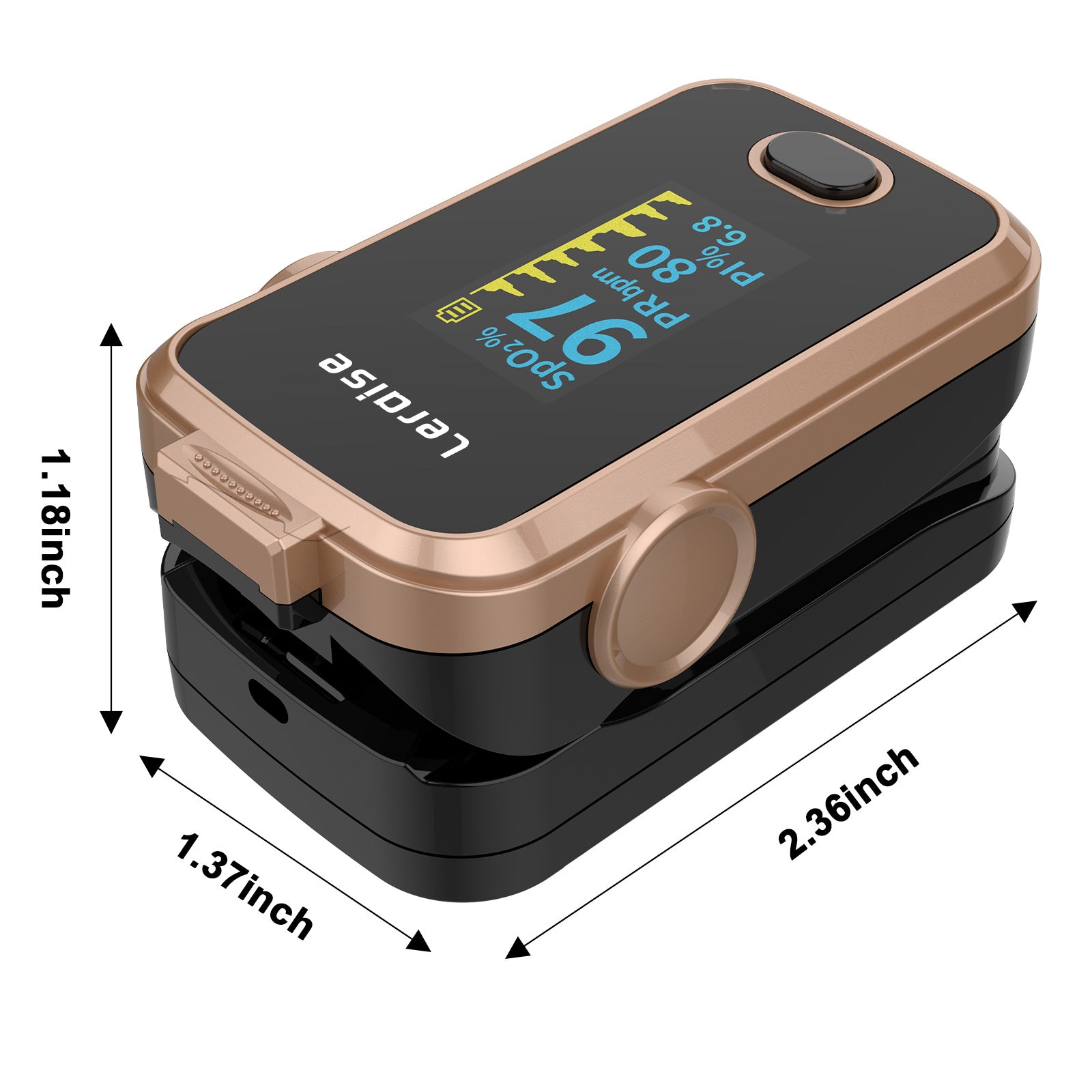 Fingertip Pulse Oximeter for Oxygen Level and Pulse Rate, Batteries and Lanyard Included - Black/Rose Gold