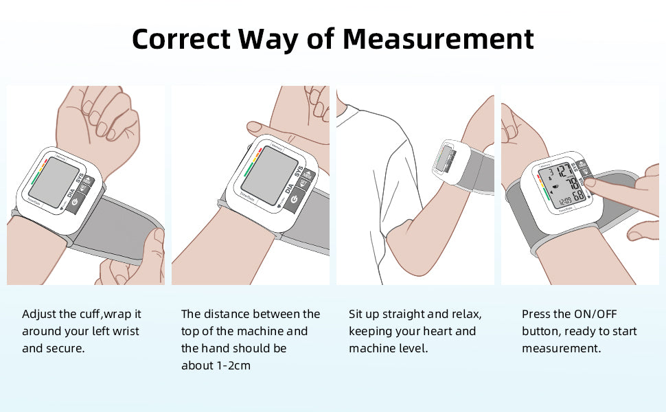 Wrist Blood Pressure Monitor for Home Use, Large LCD Display, 99 x 2 Sets Memory, 1 Carrying Case